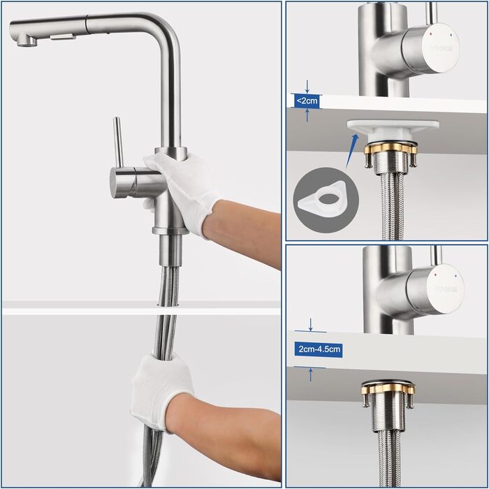 Висувна кухонна змішувач з душем, 360° поворот, нержавіюча сталь, 2 режими струменя, кухонна змішувач преміум-класу, сріблястого кольору