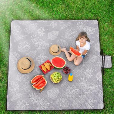 Плед для пікніка HAUSPROFI 200x300 см, водонепроникний, ізольований, XXL. Для пікніка, пляжу, кемпінгу. З бавовняним наповнювачем, ручкою для перенесення та кілочками. Змивний, зберігає форму (листя, 200x300 см)