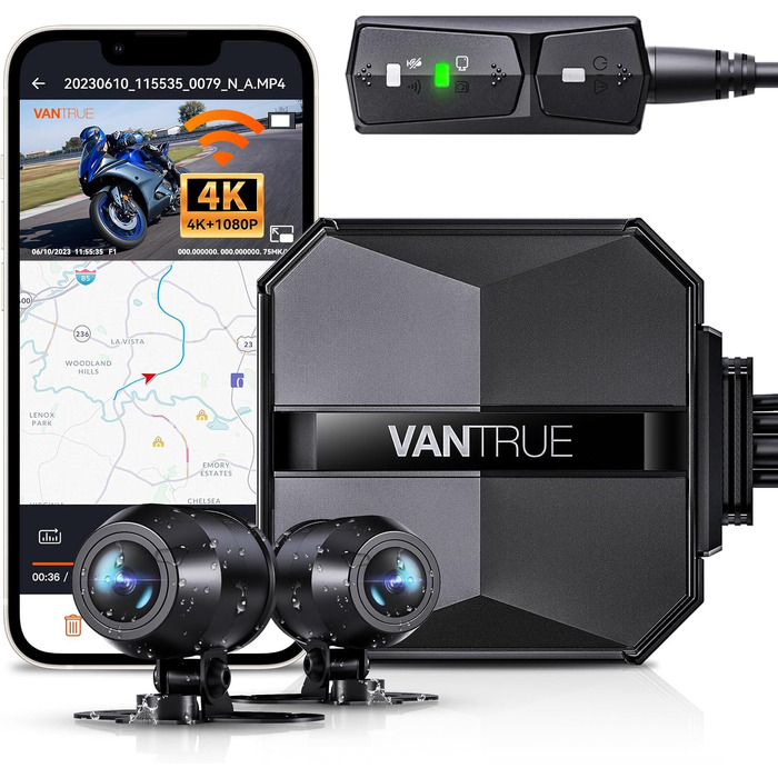 Мотоциклетний відеореєстратор VANTRUE F1 4K + 1080P (передній та задній), нічна зйомка STARVIS
