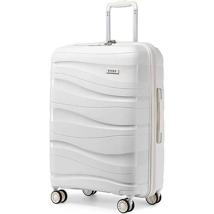 KONO Чемодан середнього розміру 65см з поліпропілену, з TSA замком, 65x46x26.5см (Крем-білий)
