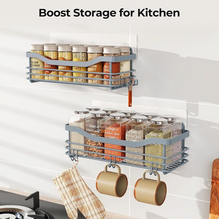 Набір душових корзинок Orimade з 5 гачками, 3 шт. (чорний, сірий) - без свердління, нержавіюча сталь SUS304