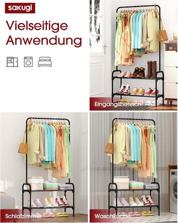 Стійка для одягу з полицею для взуття, чорна, 74 x 30 x 150 см