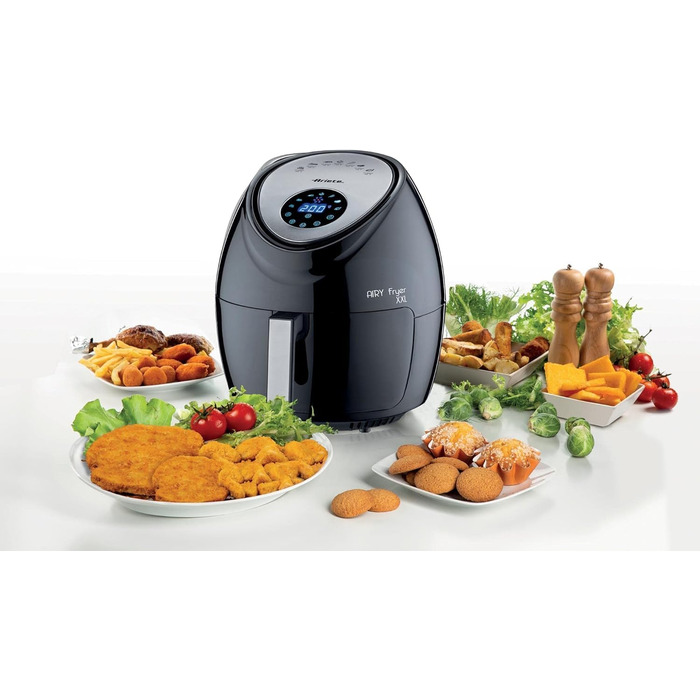 Ariete Air Fryer XXL 4618, Hot Air Fryer 7 Liter, 60-Minute Timer, LCD and Touchscreen with 7 Cooking Levels, Maximum Temperature 200° C, Capacity 2.5Kg, 1800W, Black Black