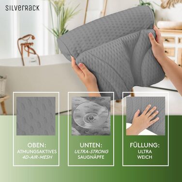 SilverRack Bathtub Pillow MEDIUM-SOFT [White 4D] - Neck Pillow for Bathtub with Suction Cups as Bathtub Accessory - Pillow for Bathtub - Bath Pillow with Ergonomic Fit (Gray Thin)