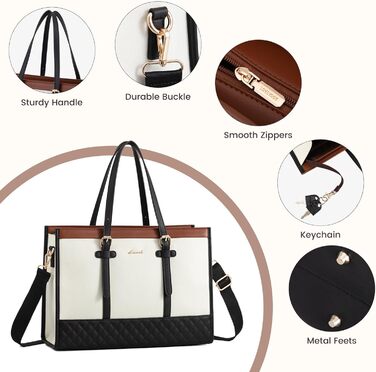 Сумка для ноутбука LOVEVOOK жіноча, сумка-шопер для роботи, університету, офісу 15.6 дюймів, коричнево-чорно-біла