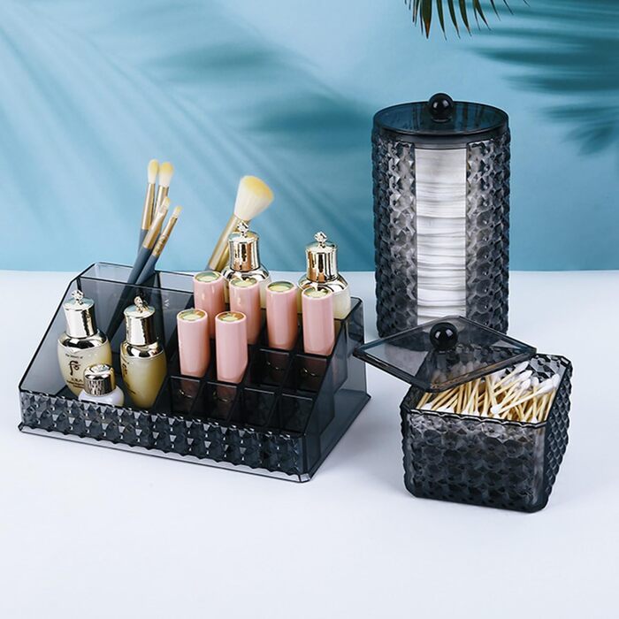 Організатор для ватних дисків, акриловий контейнер для ватних дисків з кришкою, чорний, для спальні, ванної кімнати, туалетного столика