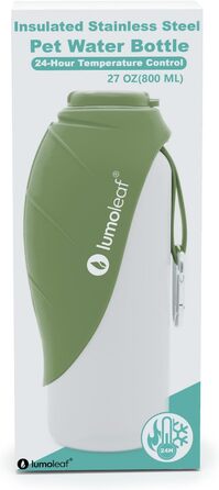 Термофляга для собак LumoLeaf з нержавіючої сталі, 800 мл, зелена - зберігає воду холодною/теплою, довговічна, портативна