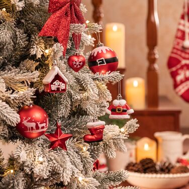 Набір ялинкових прикрас Valery Madelyn 50 шт. - кульки з пластику, червоно-білі, для ялинки, святкова декорaція