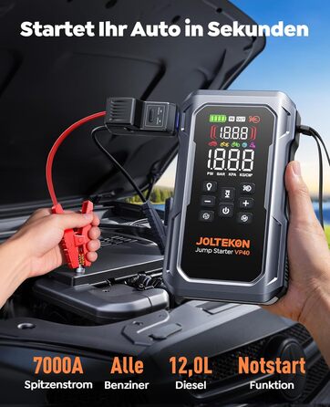 Павербанк для автозапуску 7000A з компресором, LED-ліхтарем та LCD-дисплеєм для бензинових та дизельних двигунів (до 12.0L)