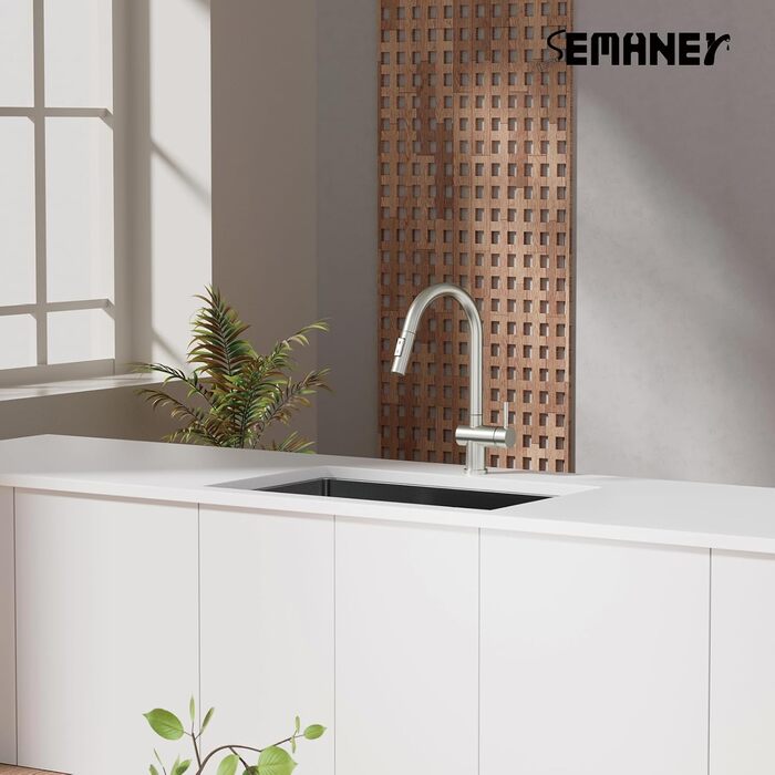 Кухонний змішувач SEMANEY з висувною лійкою та двома режимами, поворотний на 360°, з одним важелем, з матовою обробкою