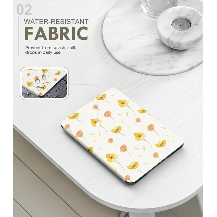 Чохол MoKo для Kindle Paperwhite 12th Gen (2024) та Kindle Colorsoft Signature Edition (2024), PU-захист, авто-сон/пробудження, PC-кришка, квітковий дизайн на білому тлі