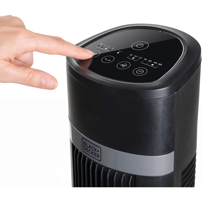 Турбовентилятор Black+Decker BXEFT50E 102 см, 45 Вт, 4 швидкості, з регулюванням, таймер 15 год, пульт ДУ, 3 режими, тихий, з ручкою, стабільний, чорний