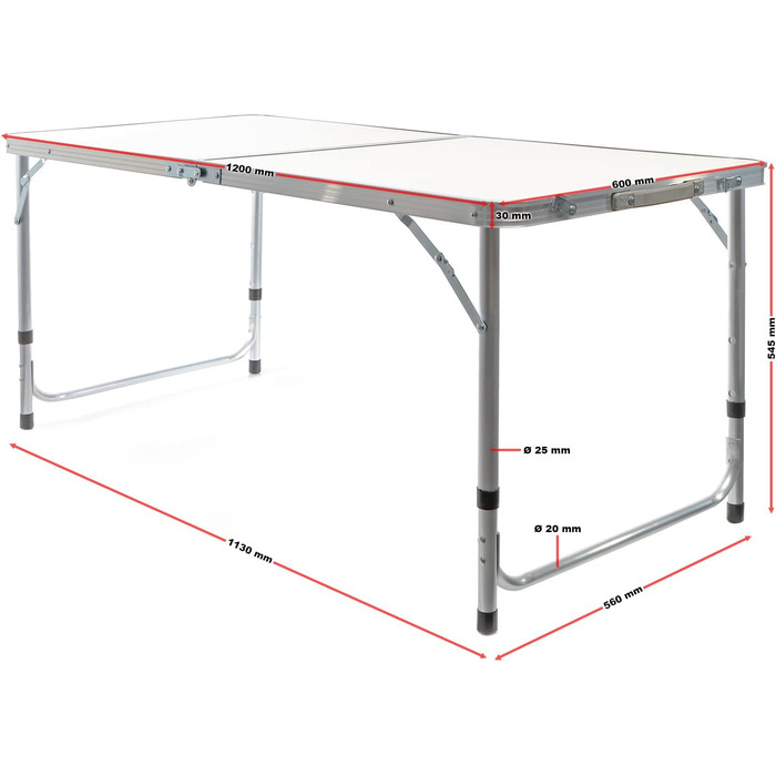 Зручний складаний туристичний стіл з регулюванням висоти 54/61/70 см. Алюмінієвий каркас, стільниця з МДФ, портативний, багатофункціональний, буфетний, для кемпінгу, саду та відпочинку (120x60x70 см)