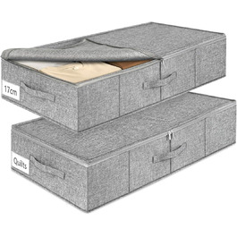 Коробки для зберігання під ліжко MePure, сірі, 2 шт. – 50л, з кришкою та блискавкою, для одягу, ковдр, постільної білизни, подушок, 76×38×17 см