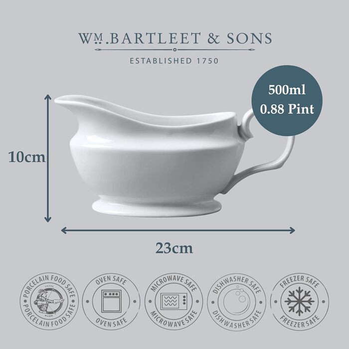 WM Bartleet & Sons 1750, T404, two porcelain sauce dishes, white, 500 ml