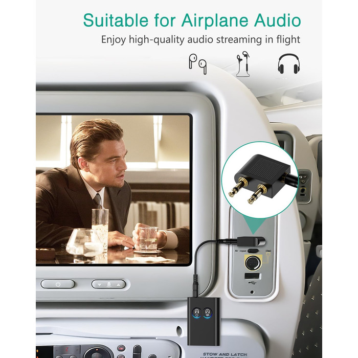 ORIA Bluetooth 5.3 Аудіоадаптер 2-в-1: для стереосистем, навушників, колонок, ноутбуків. Зарядка Type-C (Чорний)