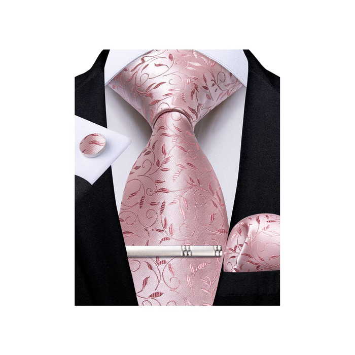 DiBanGu Шовковий краватка та нагрудна хустинка для чоловіків. Набір краваток та запонок. Тканий, однотонний (рожевий квітковий)