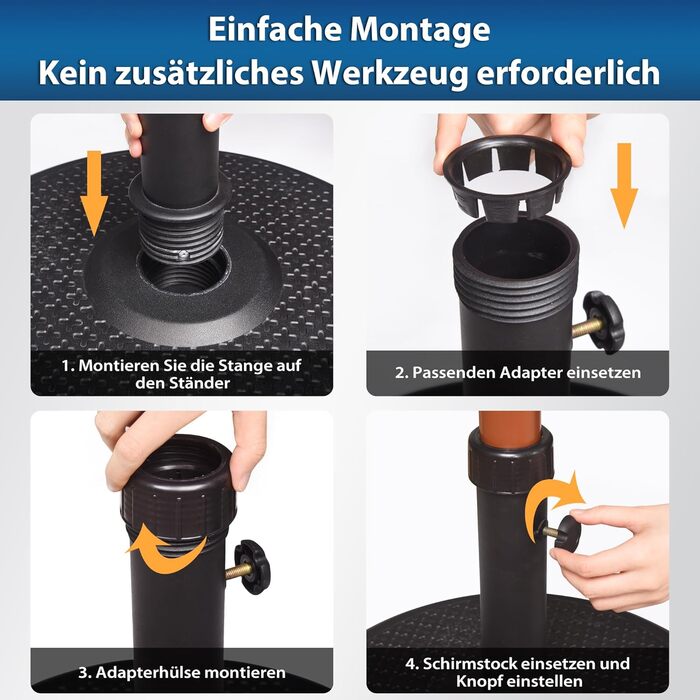 Paramondo Parasol Stand, Standard Round, Black, Made of Polymer Concrete, for Mast Thickness up to Ø 50mm, Includes Adapter Sleeves