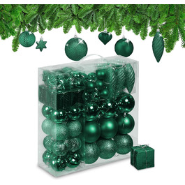 Набір прикрас для ялинки Relaxdays 110 шт., пластик, темно-зелений. Ялинкові кулі та гірлянди для декору.