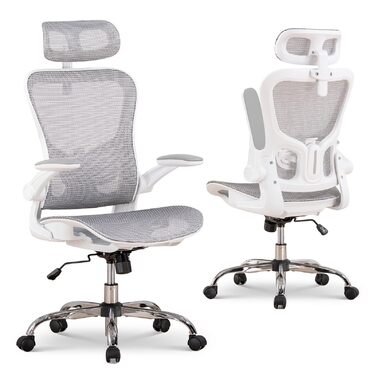 Офісне крісло GTPLAYER Ergonomisch - регульована спинка, підлокітники, поперекова підтримка, функція гойдання, дихаюча сітка, 150 кг (Білий)