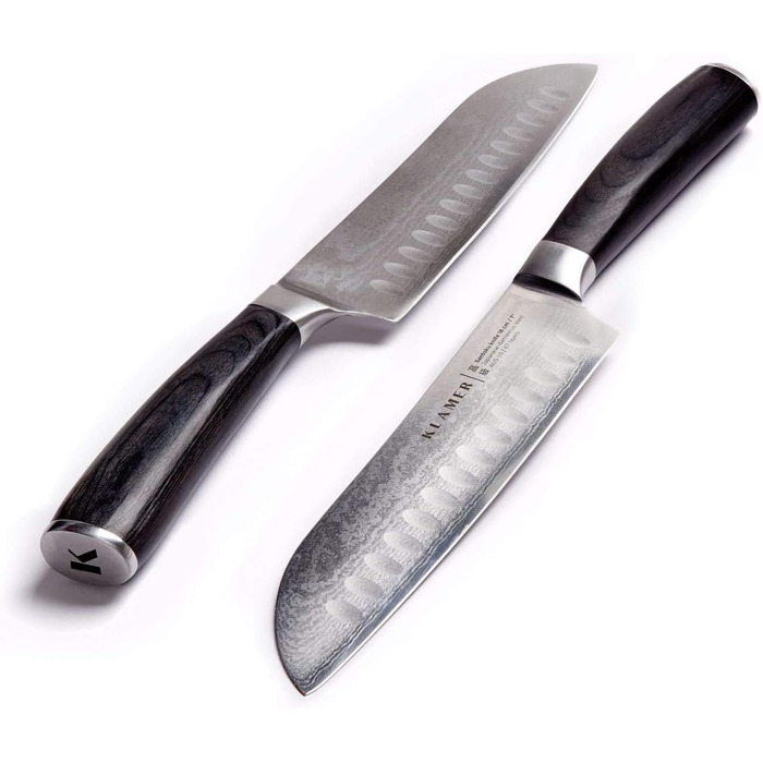 Японський ніж Santoku Premium з дамаської сталі Klamer, 18 см - класичний кухонний ніж з пакахвуду