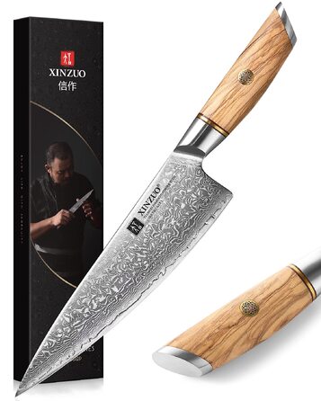 Професійний шеф-ніж XINZUO Lan Series Gyuto 21.2 см, кований дамаск із порошкової сталі (73 шари), ергономічна ручка з оливкового дерева