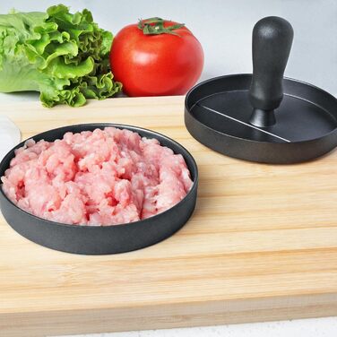 Прес для бургерів з нержавіючої сталі Burgerpresse, з ABS-ручкою, антипригарне покриття, 11,5 см, 50 листів для паті, чорний