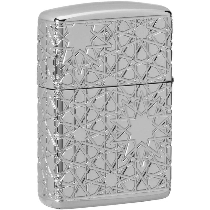 Zippo lighter with Arabic star pattern, high-gloss chrome finish, 49076, High-gloss chrome star, One Size