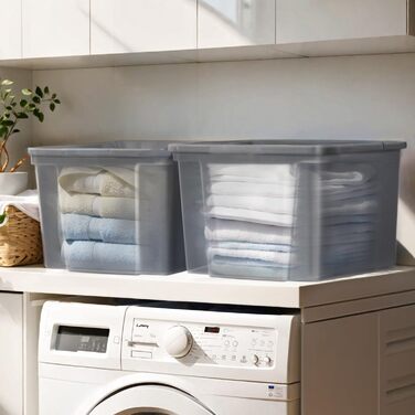 Iris Ohyama Versatile Storage Boxes, 30L, Set of 6, Gray, Easy-Closing Lid, Stackable, Plastic, For Closet, Shelves, Organization, Clothing, Bedding, Garage, USB-M