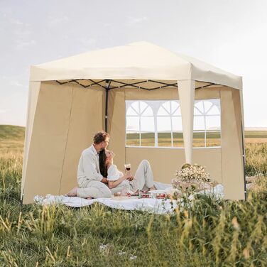 2.5x2.5m Folding Patio Canopy, Water-Resistant, Steel and Polyester (Beige)