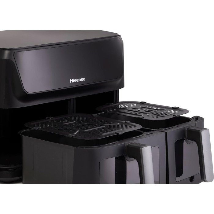 Фритюрниця повітряна Hisense HAF2700DCD, 2700 Вт, 11 л, 8 програм, антипригарне покриття, дисплей, енергоефективна, SyncServe, чорний, подвійний кошик