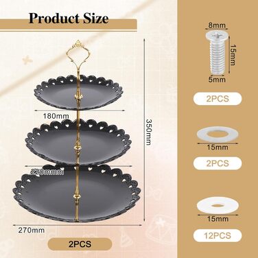 Трирівнева підставка для капкейків, десертів, фруктів, печива, цукерок. Підставка для сервірування на вечірку, весілля, день народження, дитячий свято (пластик, чорний та білий)