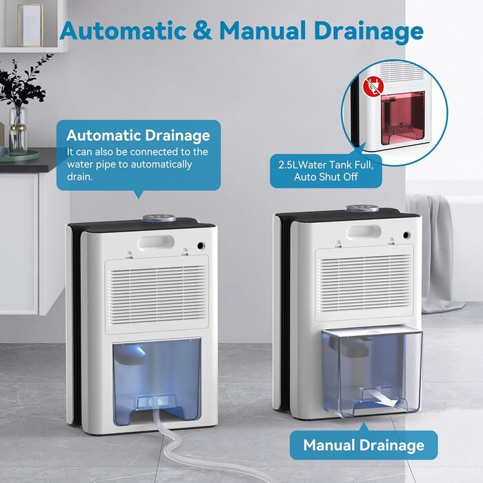 Електричний осушувач повітря Sejoy з пультом дистанційного керування, LED-індикатором вологості, резервуаром 2,5 л, продуктивністю 1000 мл/день, 7-кольоровою підсвіткою, портативний, тихий режим сну 35dB