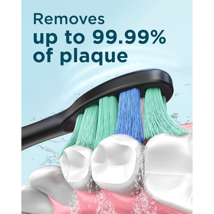 Електрична звукова зубна щітка для дорослих - відбілювання, ультразвукова, з кейсом для подорожей та зарядною станцією, 8 насадок, 5 режимів (Чорна)