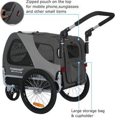 DOGGYHUT® Преміум візок для собак 2-в-1: візок-бугель для собак до 23 кг (Сірий)