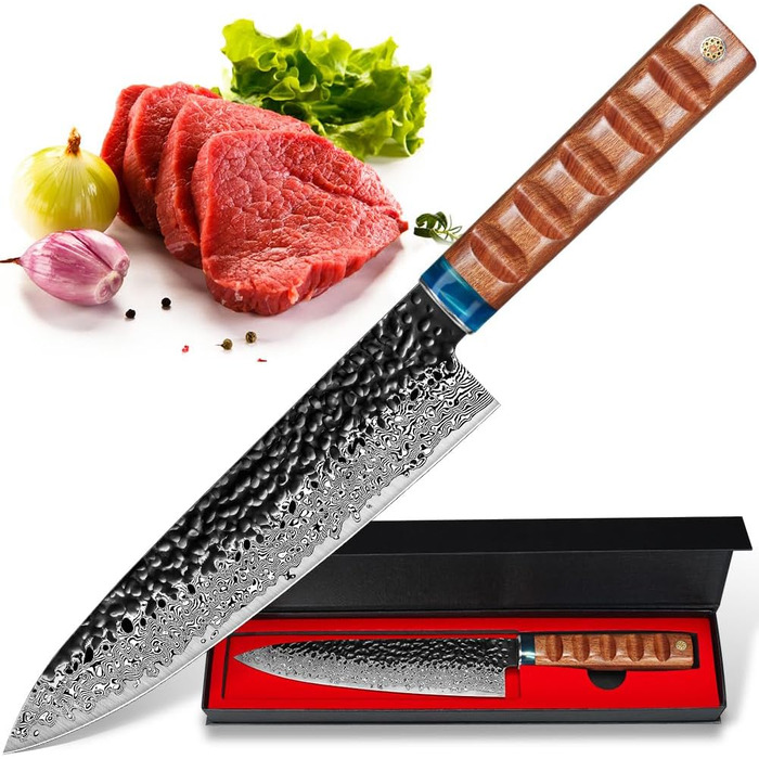 Японський ніж Kyushublade Nariki Messer 18,5 см: професійний кухонний ніж з 67 шарів дамасткової сталі, для дому та ресторану