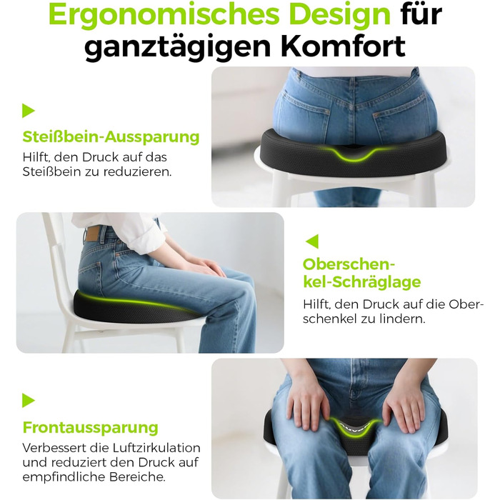 Ортопедична подушка для сидіння AUVON кругла з подвійною U-подібною формою та нахилом для полегшення навантаження на стегна, подушка для геморою, офісне крісло, автомобіль, сидіння, підвищує комфорт сидіння, покращує кровообіг, полегшує куприк