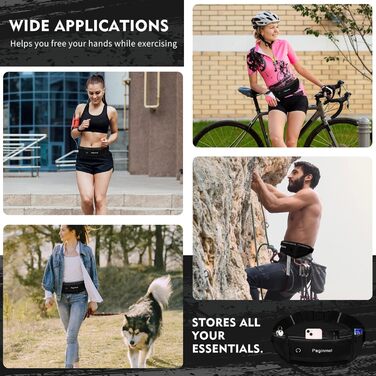 Пояс для телефону, спортивний пояс-сумка для бігу, водонепроникний, для жінок та чоловіків з 3 кишенями, велика місткість, регульований пояс для бігу (Чорний + Зелений) (Чорний)