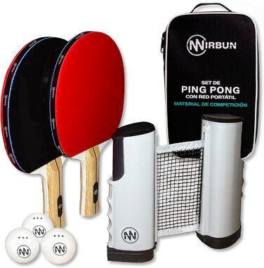 NIRBUN Table Tennis Set with Adjustable Net - Professional Table Tennis Paddles & 3-Star Ping Pong Balls - Portable Set for 2 Players