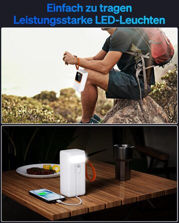 Портативний зарядний пристрій Power Bank 50000mAh з інтегрованим кабелем: швидка зарядка 22,5W, велика ємність, LED-ліхтарик, 7 виходів & 3 входи, 2x25000mAh, білий