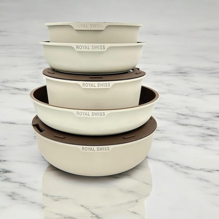 Набір посуду Royal Swiss 9-ти частинний з нержавіючої сталі, індукційний, з 2 ручками, для всіх плит - Бежевий Діамант (без PFOA, PFAS)