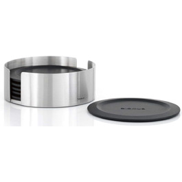 blomus -LARETO- Set of 6 Coasters made of Silicone, Stainless Steel Container, extremely non-slip, prevents scratches, (HBT: 4 x 11.2 x 11.2 cm, black, 63476)