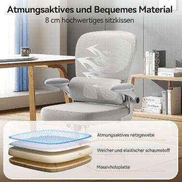 Офісний стіл Naspaulro: ергономічне крісло з регульованою підголівником, підлокітниками та підтримкою попереку. Динамічний поворотний стіл з дихаючою сіткою для дому та офісу (Сірий 2, без підголівника)