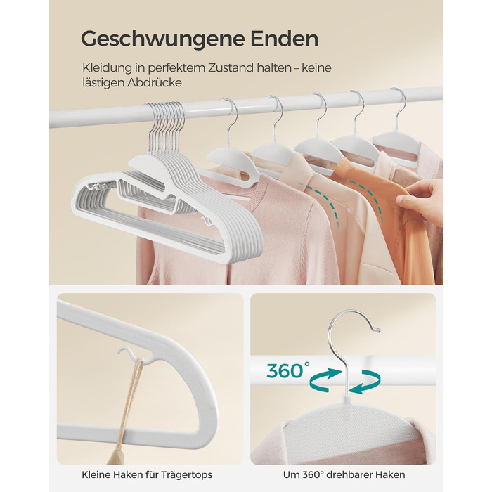 Плечики для одягу SONGMICS, 20 шт., пластикові, з поворотним гачком, 41.5 см, сірі