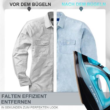 Пароочищувач для одягу бездротовий 2400W з керамічною підошвою, вертикальне прасування, функція Steam Iron Blau2