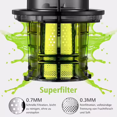 AOBOSI 200W Slow Juicer, Juicer with Reverse Function and Two Filter Sizes. Juicer for vegetables and fruit, test winner, multifunctional juicer for vegetables and fruit with Smart Chip. Fruit press - Black