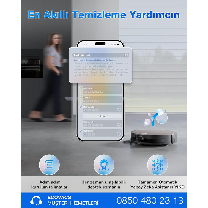 Робот-пилосос ECOVACS DEEBOT T30C Pro Omni GEN 2 з функцією миття, потужність 15400Pa, автопорожнення, гаряча сушка, час роботи 200 хв, ідеальний для шерсті тварин та килимів