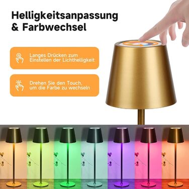 2 шт. Бездротові LED-лампи настільні, перезаряджувані, 3000K та RGB, USB-C, 5500mAh, золоті (2 шт.)