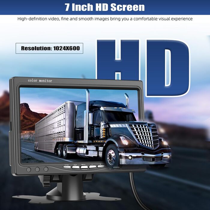 Автомобільна система паркування CAMECHO: 7'' HD монітор, 2 водонепроникні камери IP68K, нічне бачення 1080P, кут 120°, BSD для авто, вантажівки, фургона, причепа, будинку на колесах