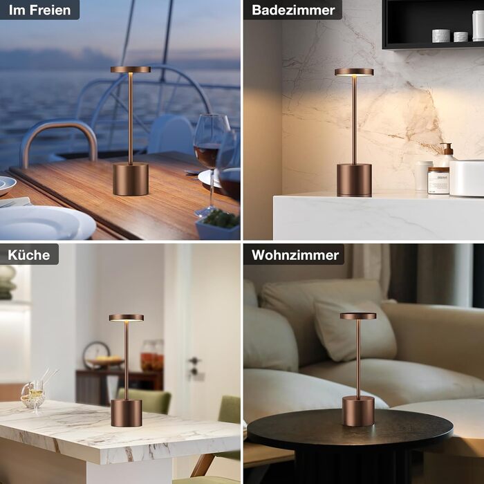 LED настільна лампа бездротова, акумуляторна, торшероподібна, сенсорна, диммування, 3 колірні температури, регулювання яскравості, для спальні, кафе, чорна, 1 шт. (кава)